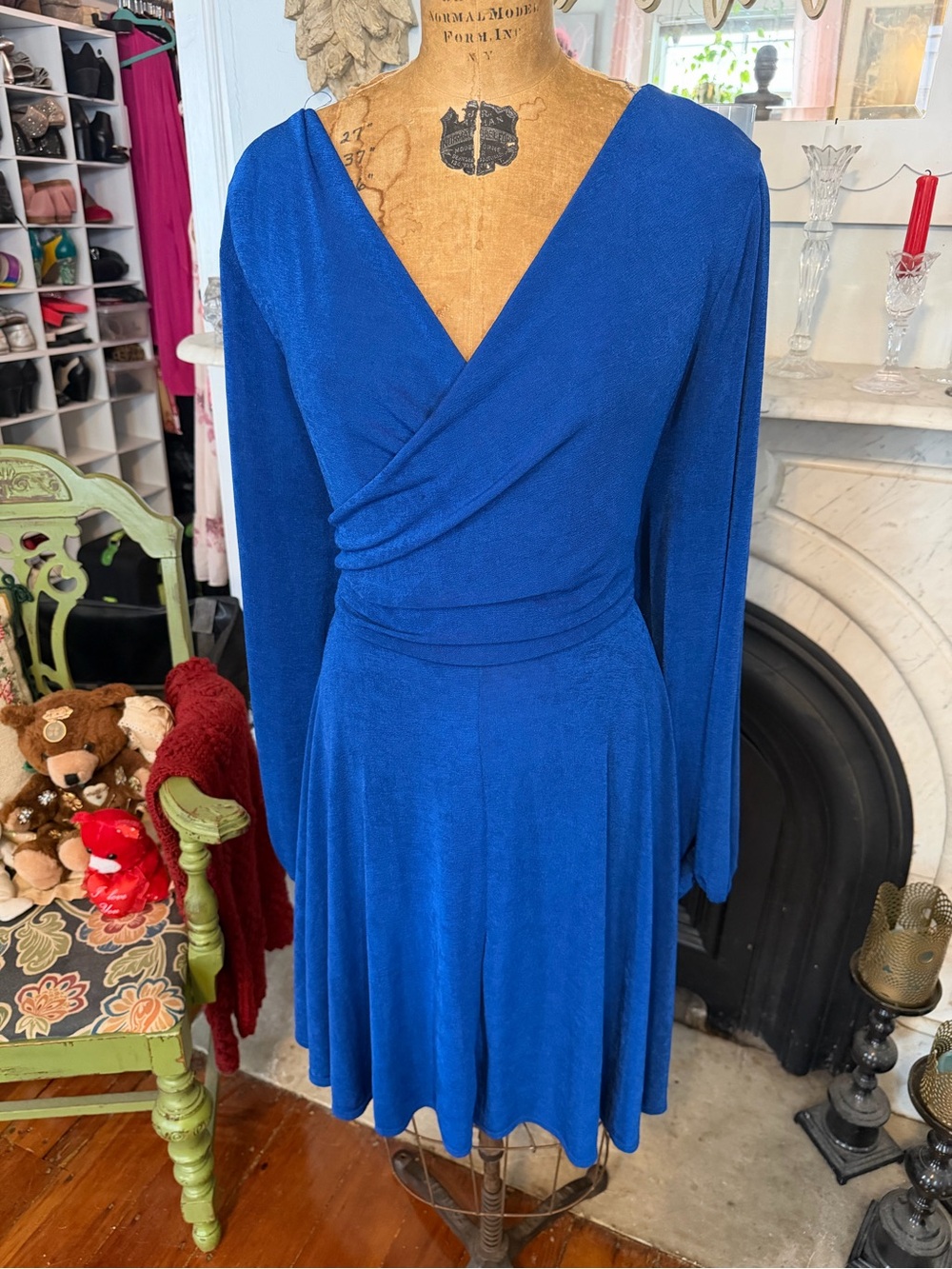 torrid Cobalt Blue Long Sleeve Faux-Wrap Dress